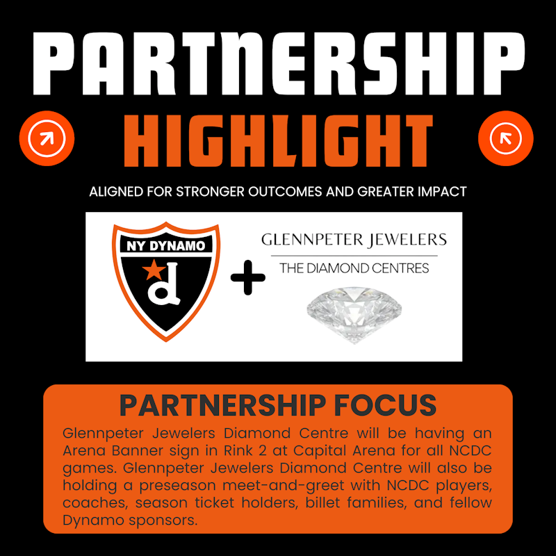 Partnership Highlight: The New York Dynamo NCDC team is proud to announce that Glennpeter Jewelers Diamond Centre has secured a banner at Capital Arena for the upcoming 2026-27 season