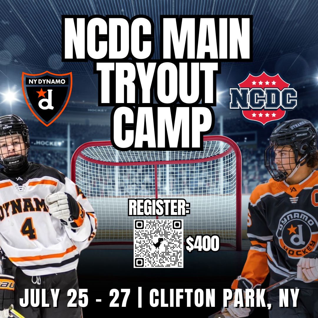 A tryout poster for the NY Dyanmo Juniors Hockey program.