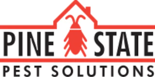 Pine State Pest Solutions logo with black lettering and a red insect beneath a roof outline.