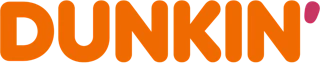 Dunkin’ logo in orange and pink.